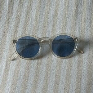 Clear Rimmed Blue Tinted Sunglasses